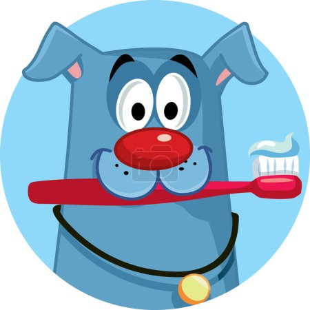 Ilustración de Divertido perro sosteniendo un cepillo de dientes Vector mascota diseño de dibujos animados - Imagen libre de derechos