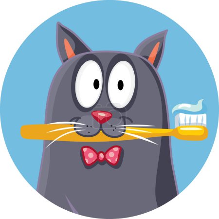 Ilustración de Gato divertido sosteniendo un cepillo de dientes Vector mascota diseño de dibujos animados - Imagen libre de derechos
