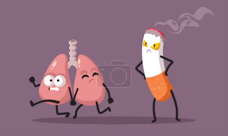 Ilustración de Pulmones huyendo de una ilustración vectorial dañina del cigarrillo - Imagen libre de derechos