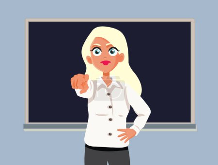 Illustration for Unhappy Teacher Pointing to the Class Vector Cartoon Illustration - Royalty Free Image