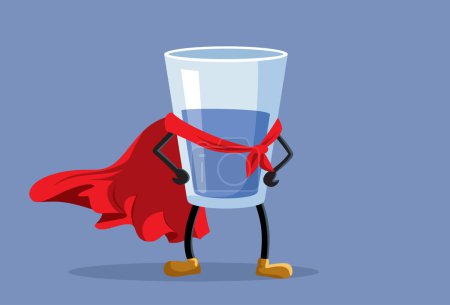 Téléchargez les illustrations : Verre d'eau de super-héros portant une bande dessinée vectorielle Red Mantle Cape - en licence libre de droit