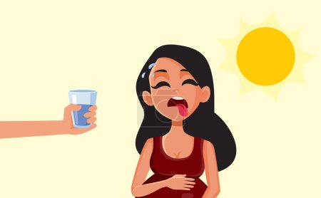 Téléchargez les illustrations : Femme enceinte se sentant assoiffée pendant les chaudes journées d'été Illustration vectorielle - en licence libre de droit