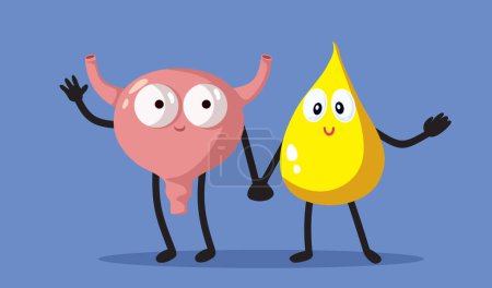 Illustration for Happy Bladder and Pee Drop Vector Cartoon Humorous Illustration - Royalty Free Image