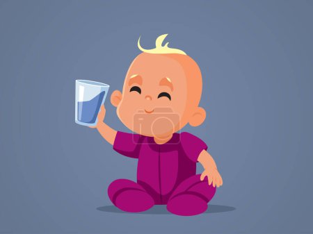 Ilustración de Bebé alegre bebiendo después de 6 meses Vector de agua Ilustración de dibujos animados - Imagen libre de derechos