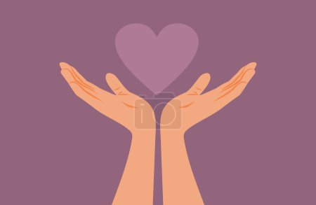 Téléchargez les illustrations : Mains tenant un cœur partageant avec générosité Illustration de bande dessinée vectorielle - en licence libre de droit