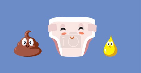 Illustration for Funny Diaper, Pee and Poo Vector Cartoon Characters Set - Royalty Free Image