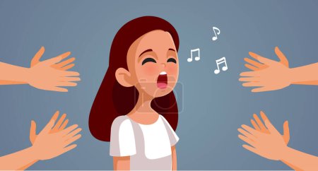Ilustración de Gente aplaudiendo cantante talentosa por su actuación Vector Cartoon - Imagen libre de derechos