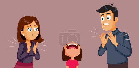 Illustration for Parents Fake Applauding the Untalented Daughter Singing Vector Cartoon - Royalty Free Image