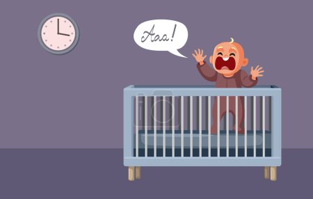 Ilustración de Bebé gritando en su cuna solo durante la noche Vector ilustración de dibujos animados - Imagen libre de derechos