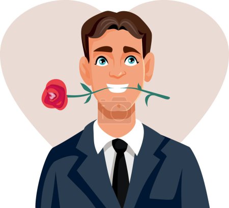 Illustration for Charming Handsome Man Holding a Rose and Flirting Vector Cartoon - Royalty Free Image