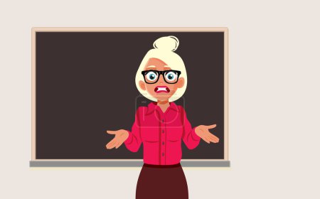 Illustration for Puzzled Clueless Teacher in front of a Classroom Vector Cartoon Illustration - Royalty Free Image