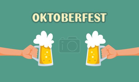 Illustration for Hands Toasting with Beer in Oktoberfest Fest Vector Cartoon illustration - Royalty Free Image