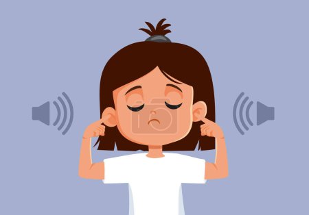 Kleines Mädchen leidet unter Lärmbelästigung und lauter Musik