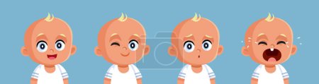 Ilustración de Bebé haciendo diferentes expresiones y gama de emociones Vector de dibujos animados - Imagen libre de derechos