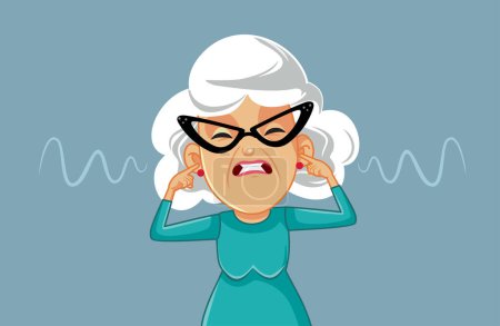 Ilustración de Mujer mayor estresada por un fuerte ruido Vector Ilustración de dibujos animados - Imagen libre de derechos