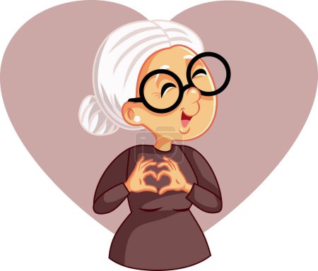 Téléchargez les illustrations : Femme âgée âgée faisant un geste de coeur avec ses mains Dessin animé vectoriel - en licence libre de droit
