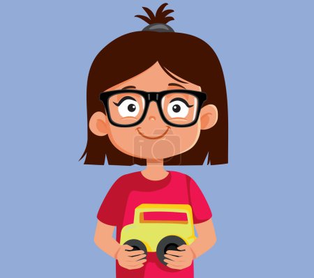 Téléchargez les illustrations : Petite fille jouant avec un jouet de camion Illustration de dessin animé vectoriel - en licence libre de droit