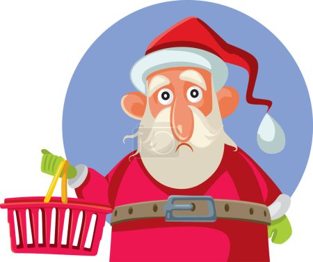 Illustration for Sad Santa Claus Holding a Shopping Basket Complaining about Inflation - Royalty Free Image