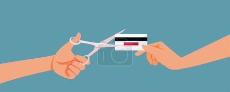 Illustration for Hand Cutting a Credit Card after Closing Account Vector Cartoon illustration - Royalty Free Image