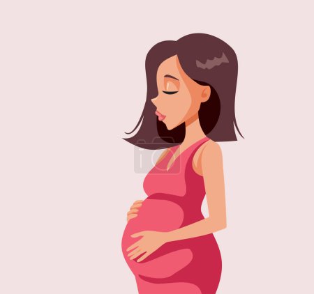 Illustration for Profile of an Expecting Mother Caressing her Baby Bump Vector Illustration - Royalty Free Image