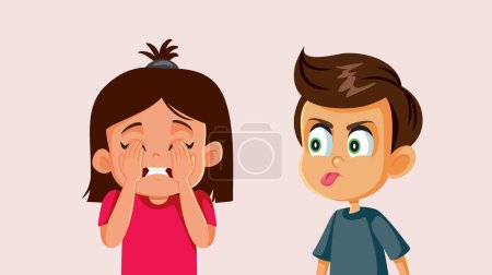 Illustration for Rude Boy Annoying Little Sister Being Ignored Vector Cartoon Illustration - Royalty Free Image