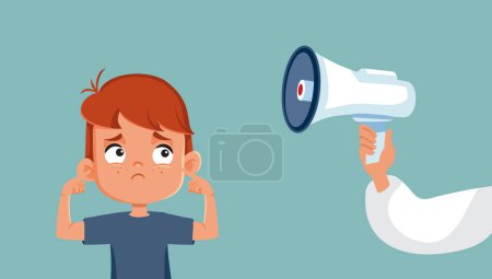 Illustration for Parent Using a Megaphone Screaming at his Kid Vector Cartoon Illustration - Royalty Free Image