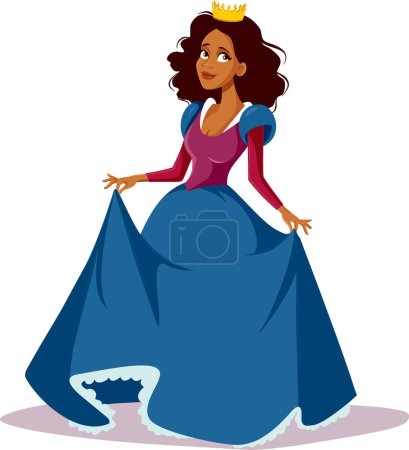 Téléchargez les illustrations : Belle princesse conte de fées d'origine noire portant une robe à bille Illustration de caractère vectorielle - en licence libre de droit