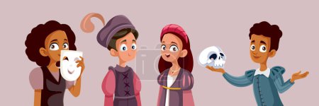 Illustration for Kids from an Acting Club Together Playing Different Characters Vector Illustration - Royalty Free Image
