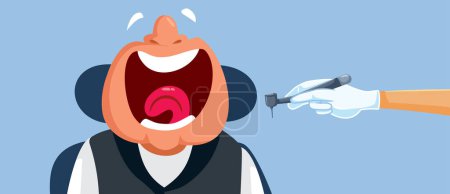 Téléchargez les illustrations : Patient mature ouvrant sa bouche dans un cabinet dentaire Illustration vectorielle - en licence libre de droit