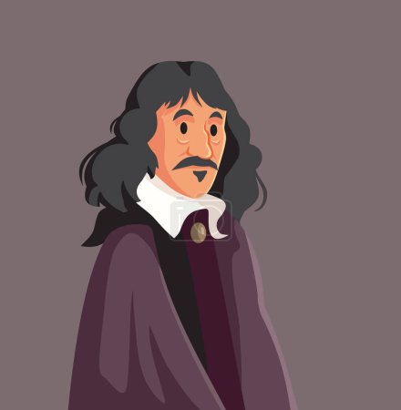 Illustration for French Philosopher Rene Descartes Vector Cartoon Illustration - Royalty Free Image