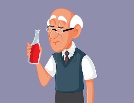 Illustration for Old Man Drinking Suffering from Addiction Vector Illustration - Royalty Free Image