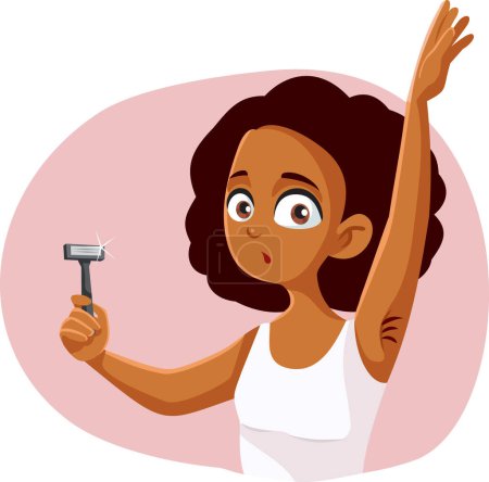 Illustration for Teen Girl shaving her Armpits Vector Cartoon Character - Royalty Free Image