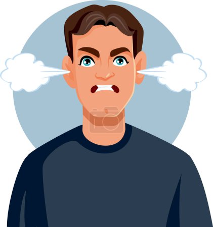 Illustration for Angry Furious Man with Steam Coming out of Ears Vector Cartoon - Royalty Free Image