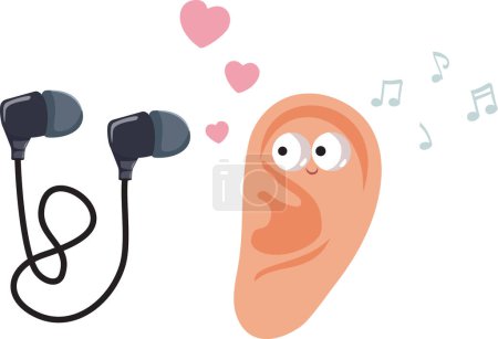 Illustration for Ear and Headphones Loving Music Vector Cartoon Illustration - Royalty Free Image