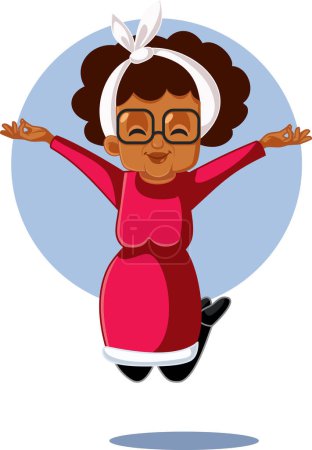 Téléchargez les illustrations : Femme âgée d'origine africaine sautant avec Joy Vector Cartoon - en licence libre de droit