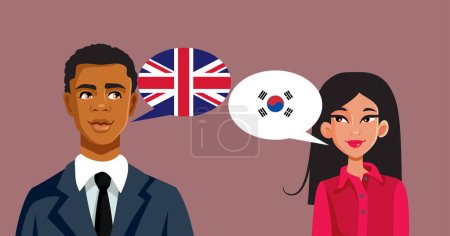 Téléchargez les illustrations : Femme parlant coréen avec un homme parlant anglais Illustration vectorielle - en licence libre de droit