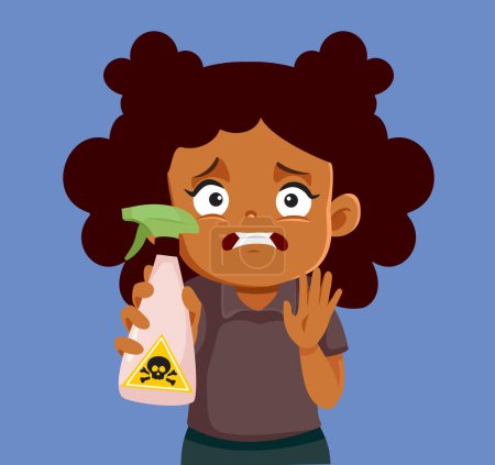 Téléchargez les illustrations : Un enfant qui tient un receveur toxique se sent en danger Illustration de bande dessinée vectorielle - en licence libre de droit