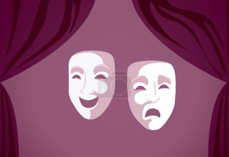Happy and Sad Theater Masks with Emotions Vector Concept Illustration