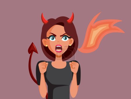 Evil Girlfriend Spitting Fire when Talking Vector Cartoon Illustration