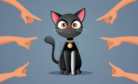 Téléchargez les illustrations : Des gens superstitieux accusant un chat noir de mauvaise chance Illustration - en licence libre de droit