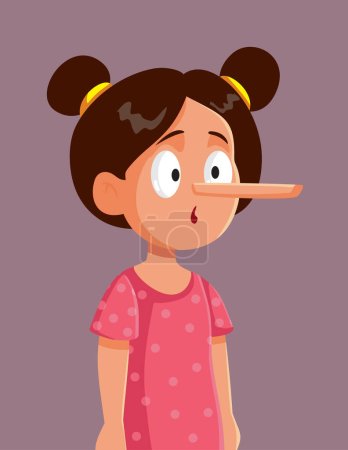 Illustration for Liar Little Girl with a Growing Nose Vector Cartoon Illustration - Royalty Free Image
