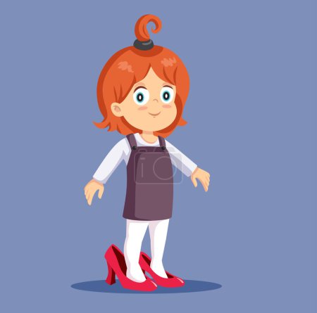 Téléchargez les illustrations : Petite fille drôle portant des talons hauts adultes Chaussures vectoriel dessin animé Illustration - en licence libre de droit