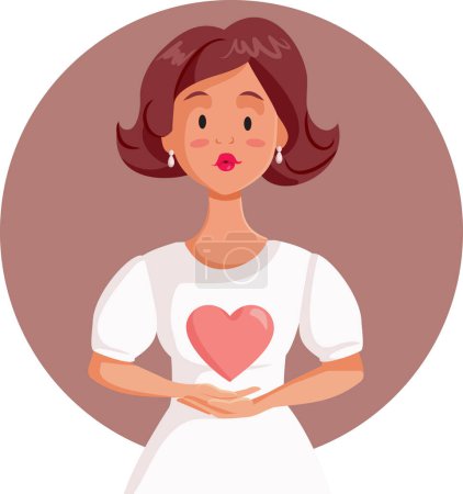 Illustration for Kind and Serene Woman Holding a Heart Vector Character - Royalty Free Image