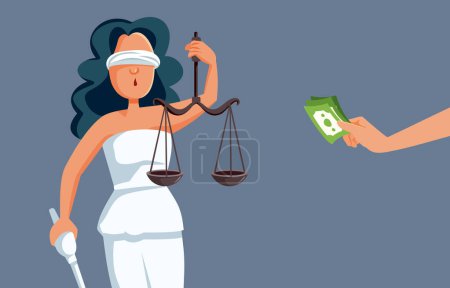Illustration for Justice Lady Taking Bribe Money Corruption Concept Illustration - Royalty Free Image