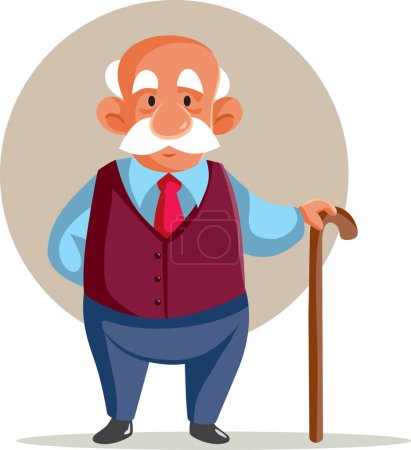 Ilustración de Anciano usando un bastón para caminar vector caricatura carácter - Imagen libre de derechos