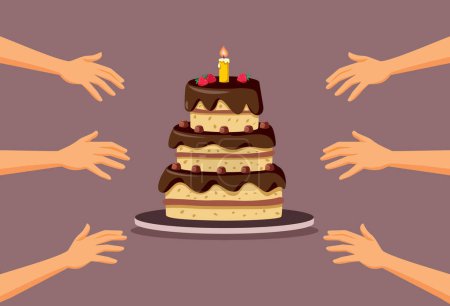 Illustration for Hungry People Trying to grab a Piece of Cake Vector Illustration - Royalty Free Image