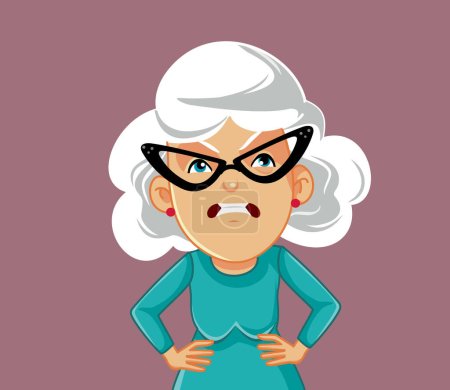 Illustration for Angry Grandma Feeling Furious Vector Cartoon Character - Royalty Free Image