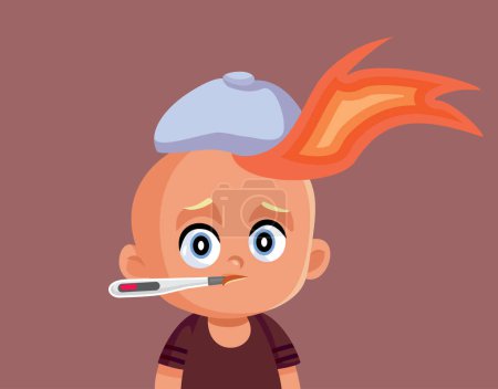 Ilustración de Enfermo bebé ardiendo con fiebre Vector personaje de dibujos animados - Imagen libre de derechos