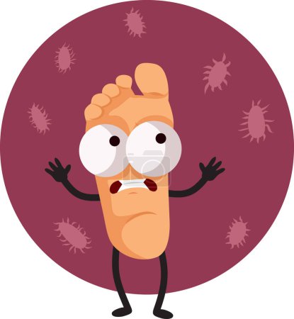 Illustration for Sad Foot Character Surrounded by Bacteria Vector Cartoon - Royalty Free Image