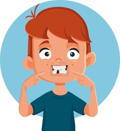 Ilustración de Pequeño niño perdiendo su diente Vector ilustración de dibujos animados - Imagen libre de derechos